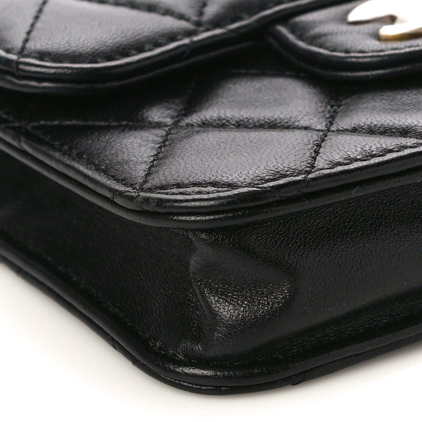 Lambskin Quilted Top Handle Flap Coin Purse With Chain Black