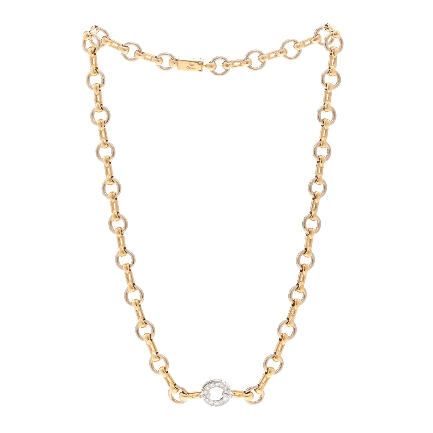 Cartier 18K Yellow White Gold Diamond Link Necklace 3 of 4