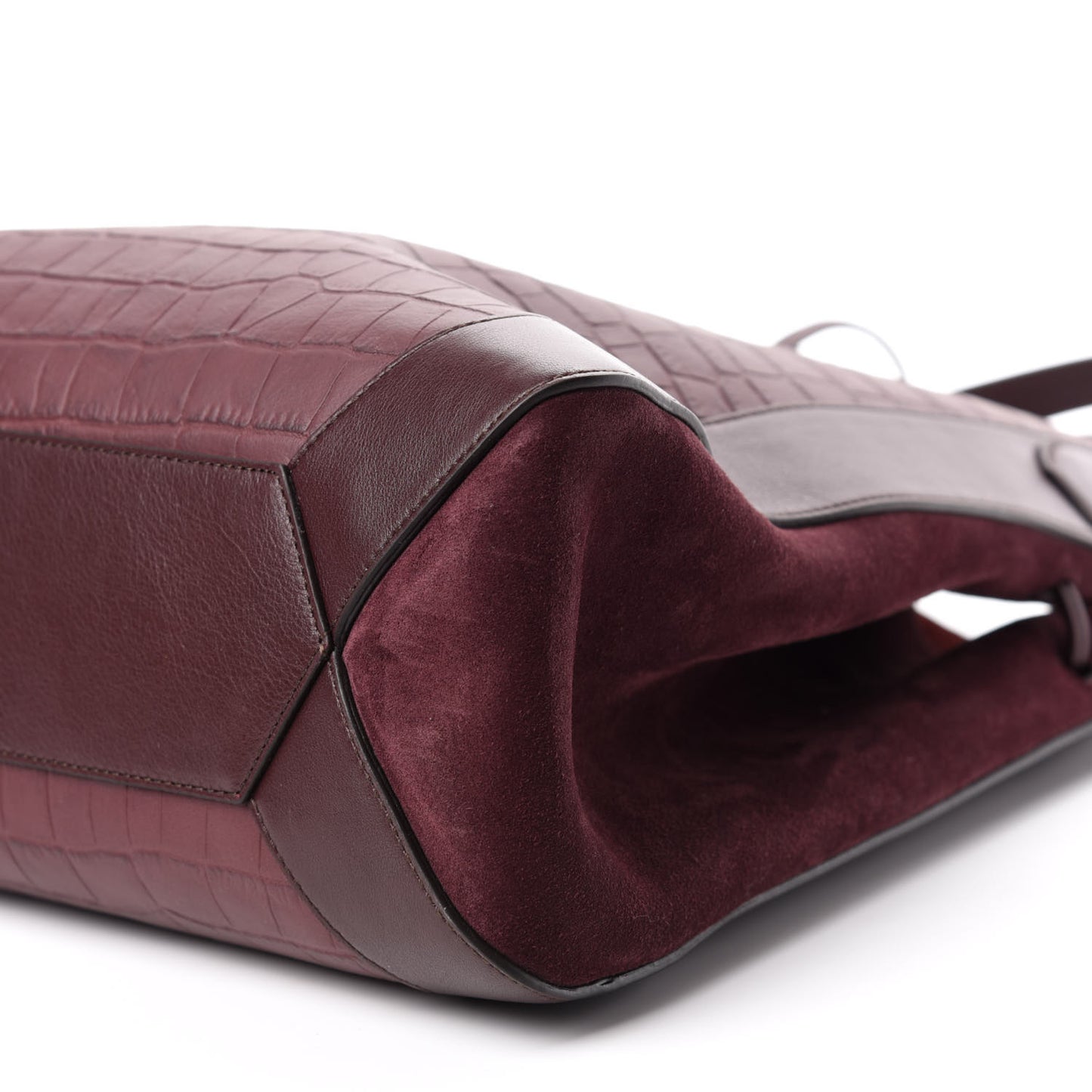 Crocodile Embossed Matte Calfskin Millie Tote Burgundy