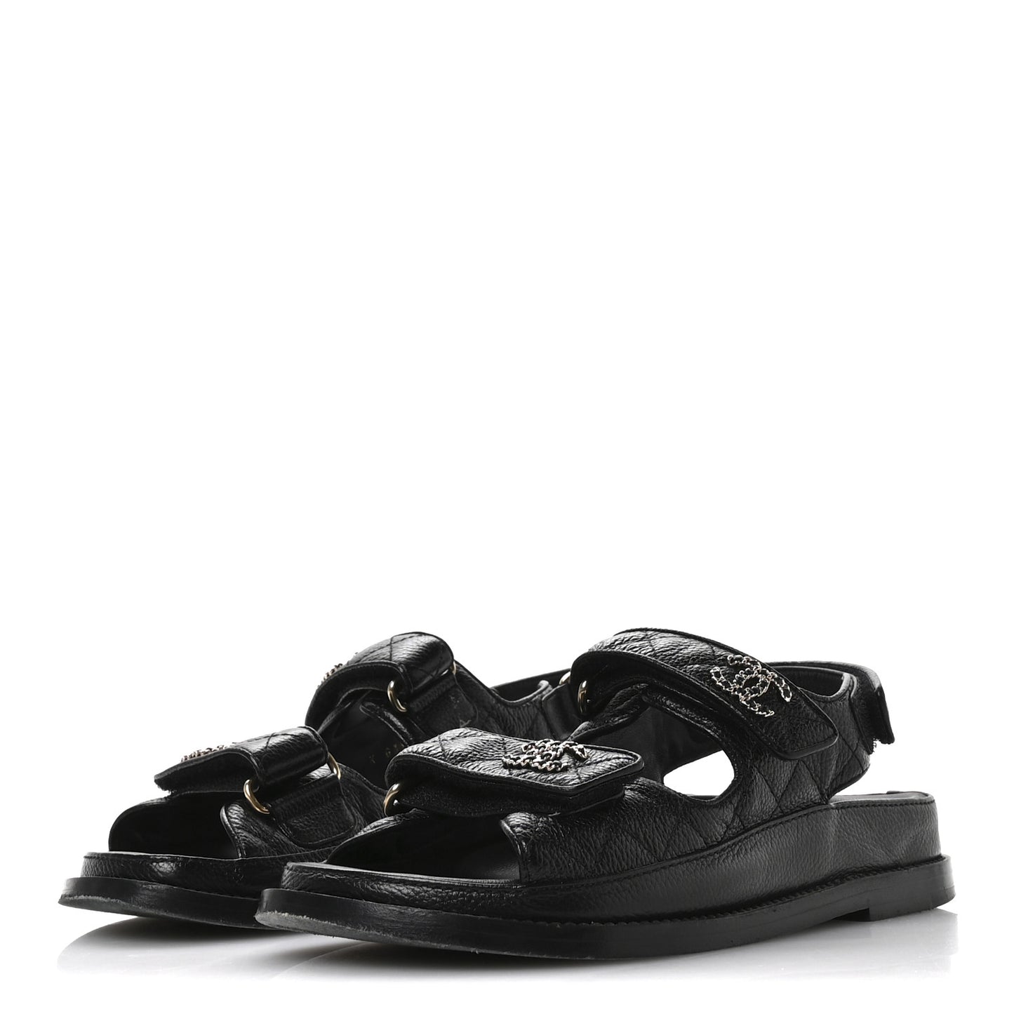 Grained Calfskin Velcro Dad Sandals 36 Black