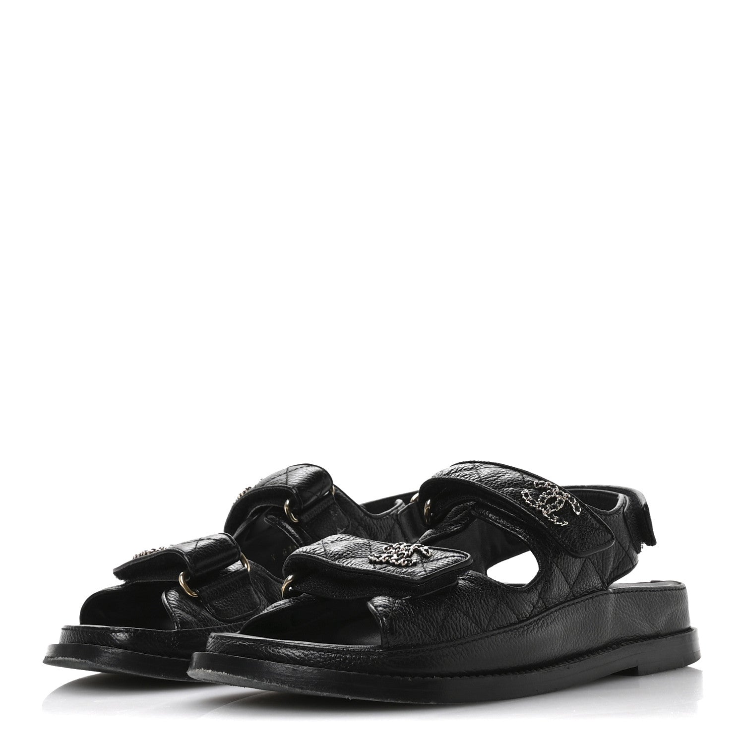 Chanel Grained Calfskin Velcro Dad Sandals 36 Black 4 of 10
