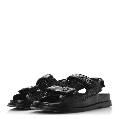 Chanel Grained Calfskin Velcro Dad Sandals 36 Black 4 of 10