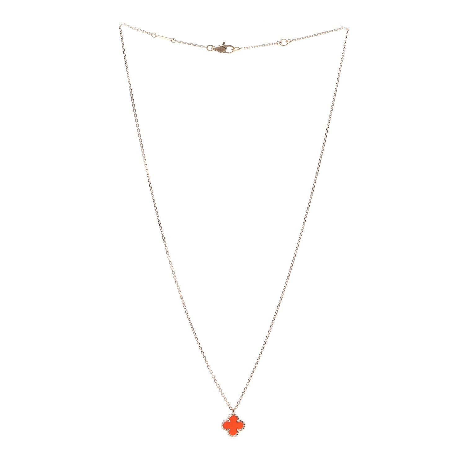 Van Cleef & Arpels 18K Rose Gold Carnelian Sweet Alhambra Pendant Necklace 3 of 8