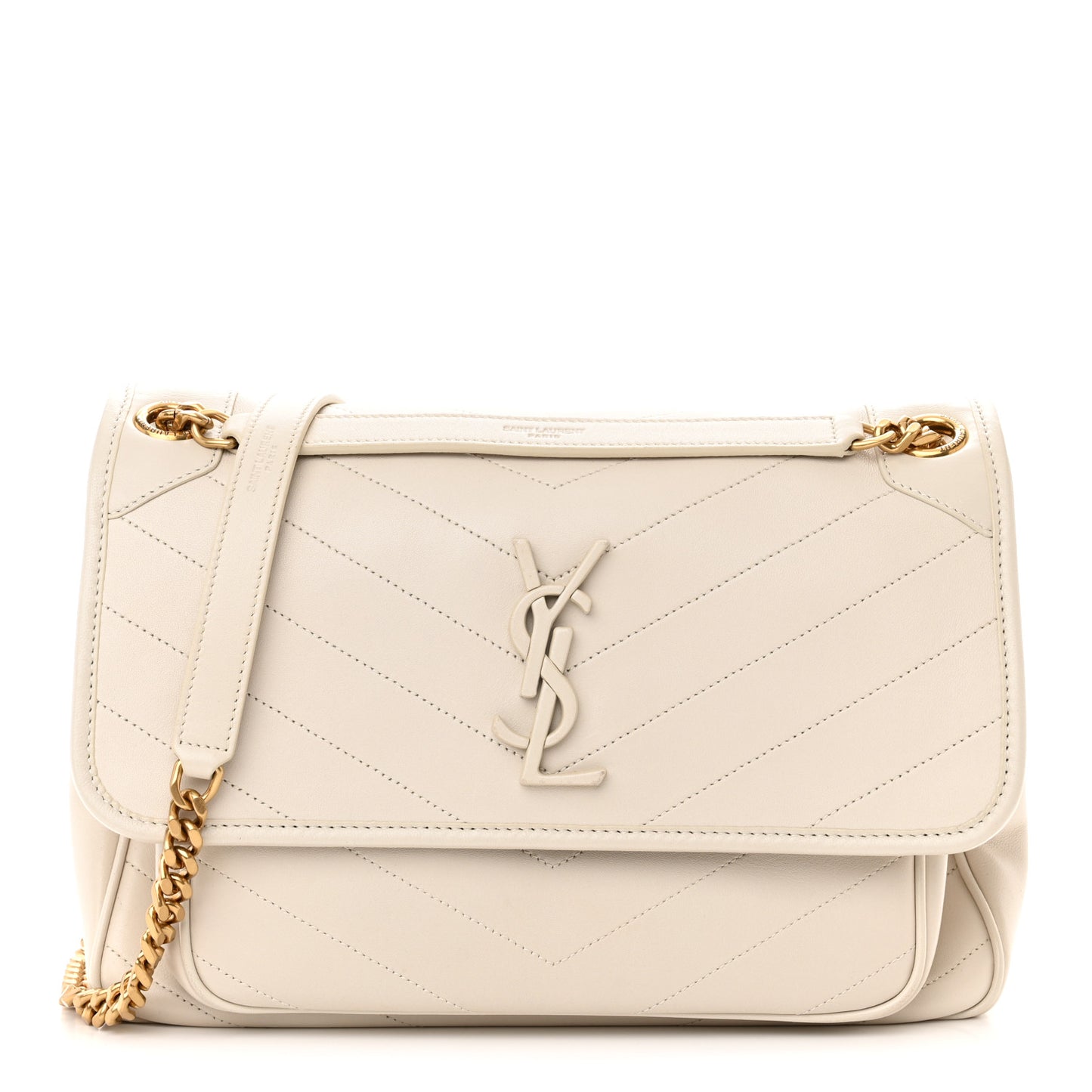 Lambskin Matelasse Monogram Medium Niki Chain Satchel Ivory