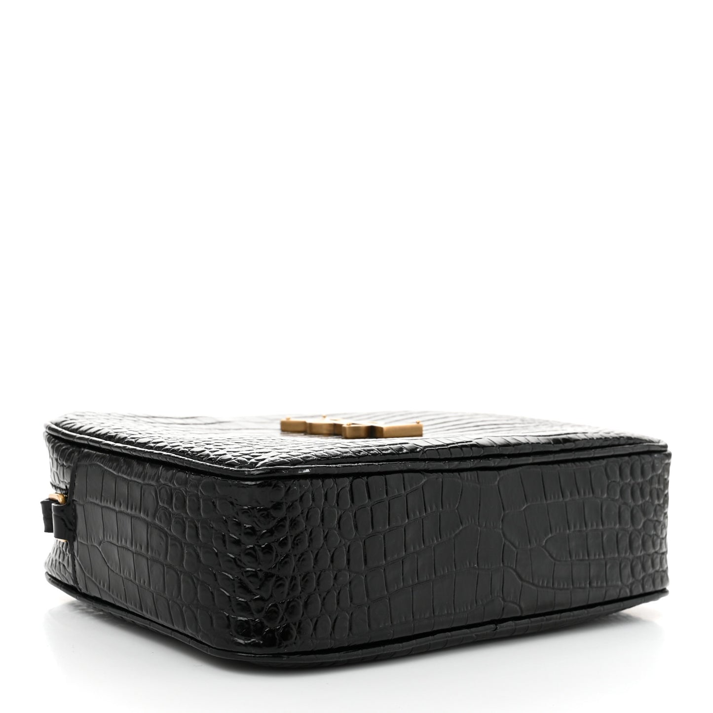Patent Calfskin Crocodile Embossed Monogram Lou Camera Bag Black