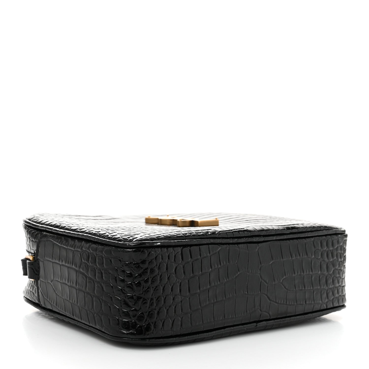 Saint Laurent Patent Calfskin Crocodile Embossed Monogram Lou Camera Bag Black 4 of 11