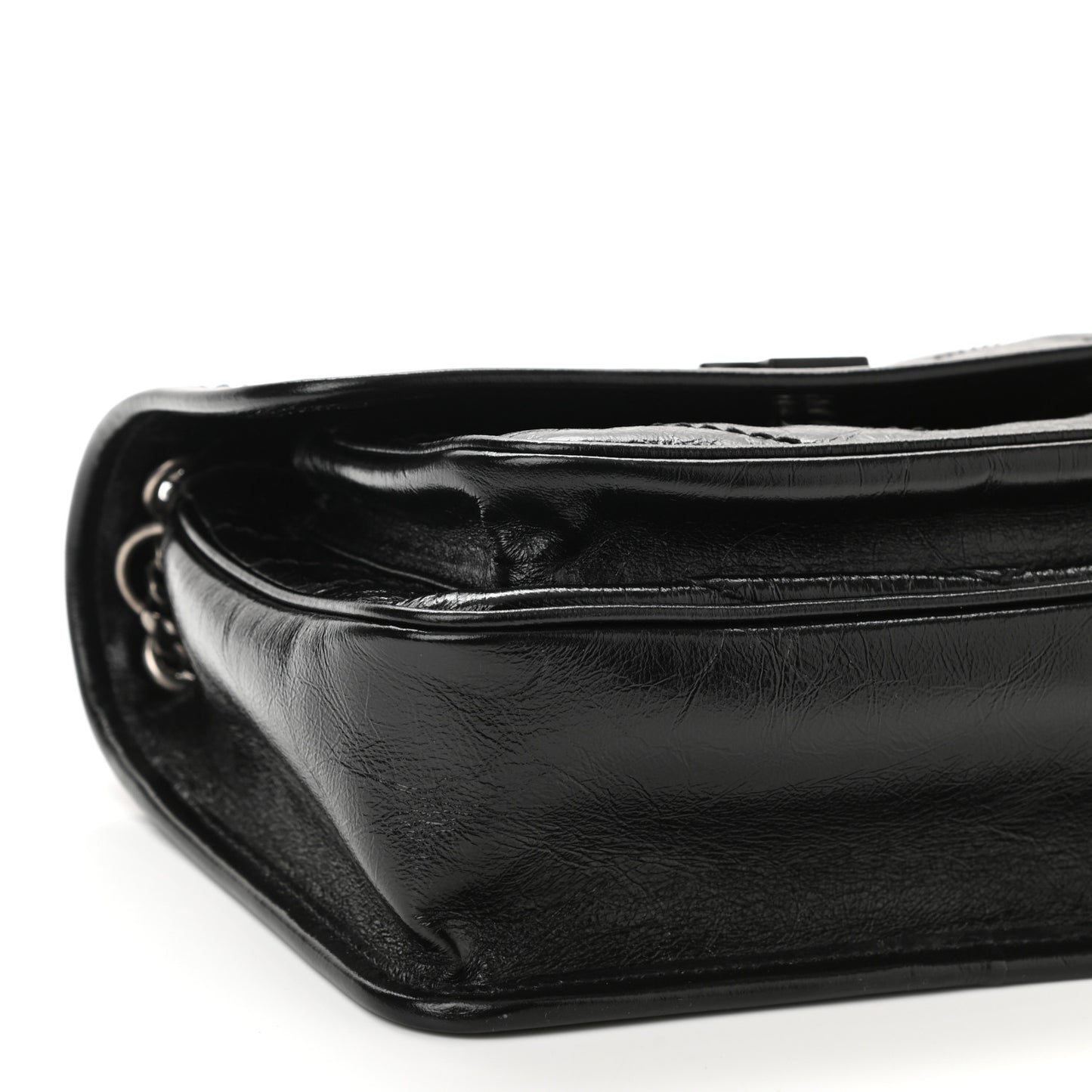Crinkled Lambskin Matelasse Monogram Baby Niki Chain Satchel Black