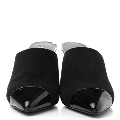 Chanel Suede Patent Calfskin Cap Toe Pearl Mule 39 Black 2 of 9