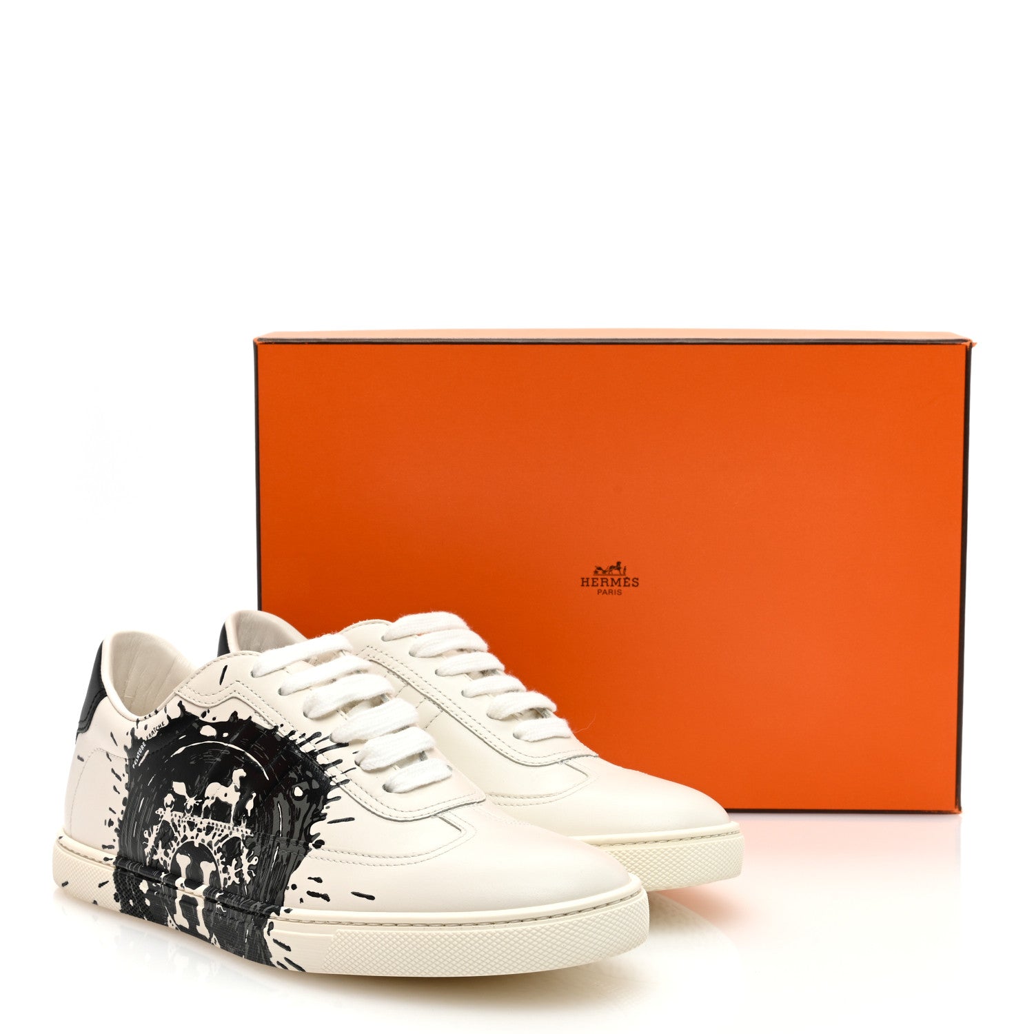 Hermes Swift Peinture Fraiche Womens Quicker Sneakers 37 White Black 7 of 7