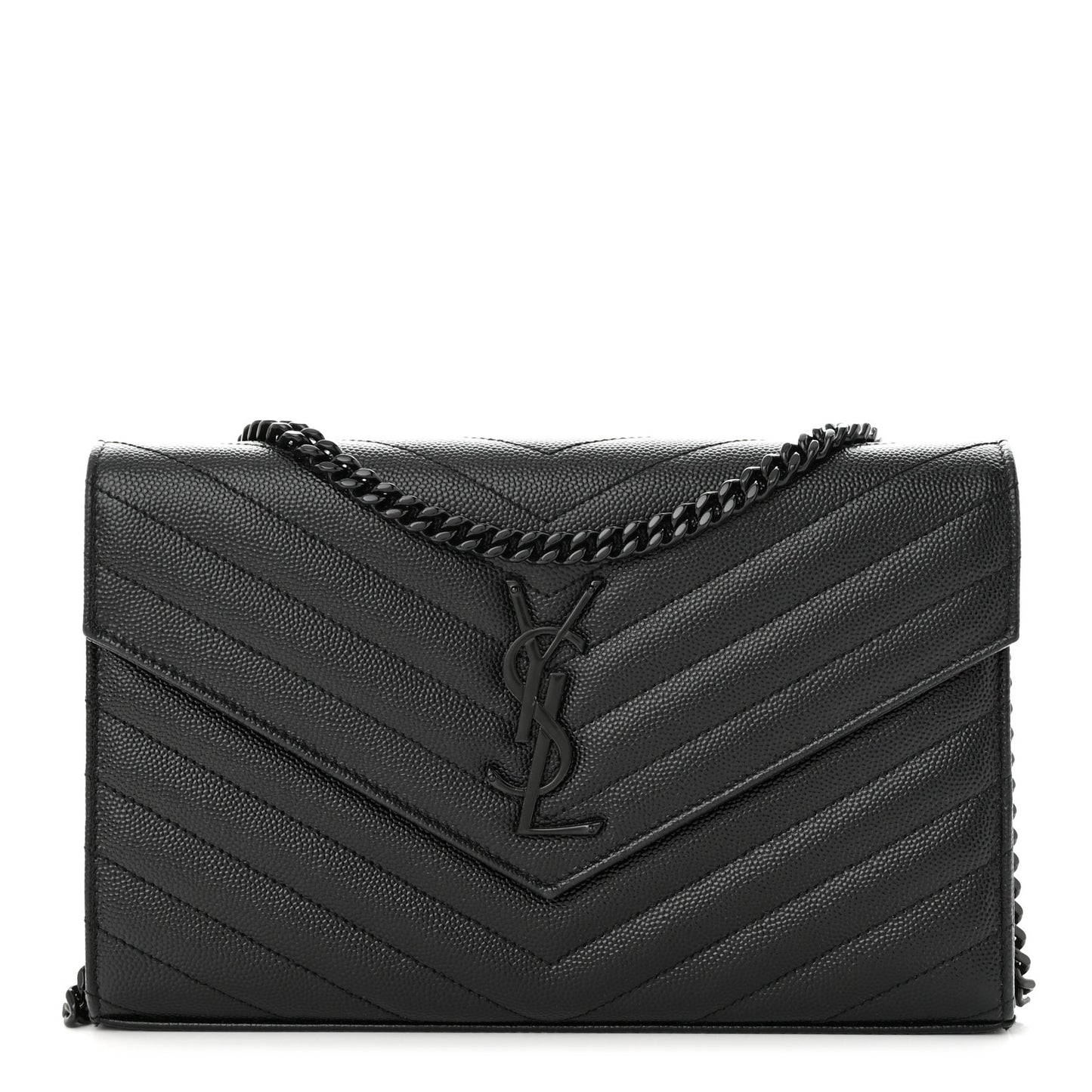 Grain De Poudre Matelasse Chevron Monogram Monochrome Chain Wallet Black