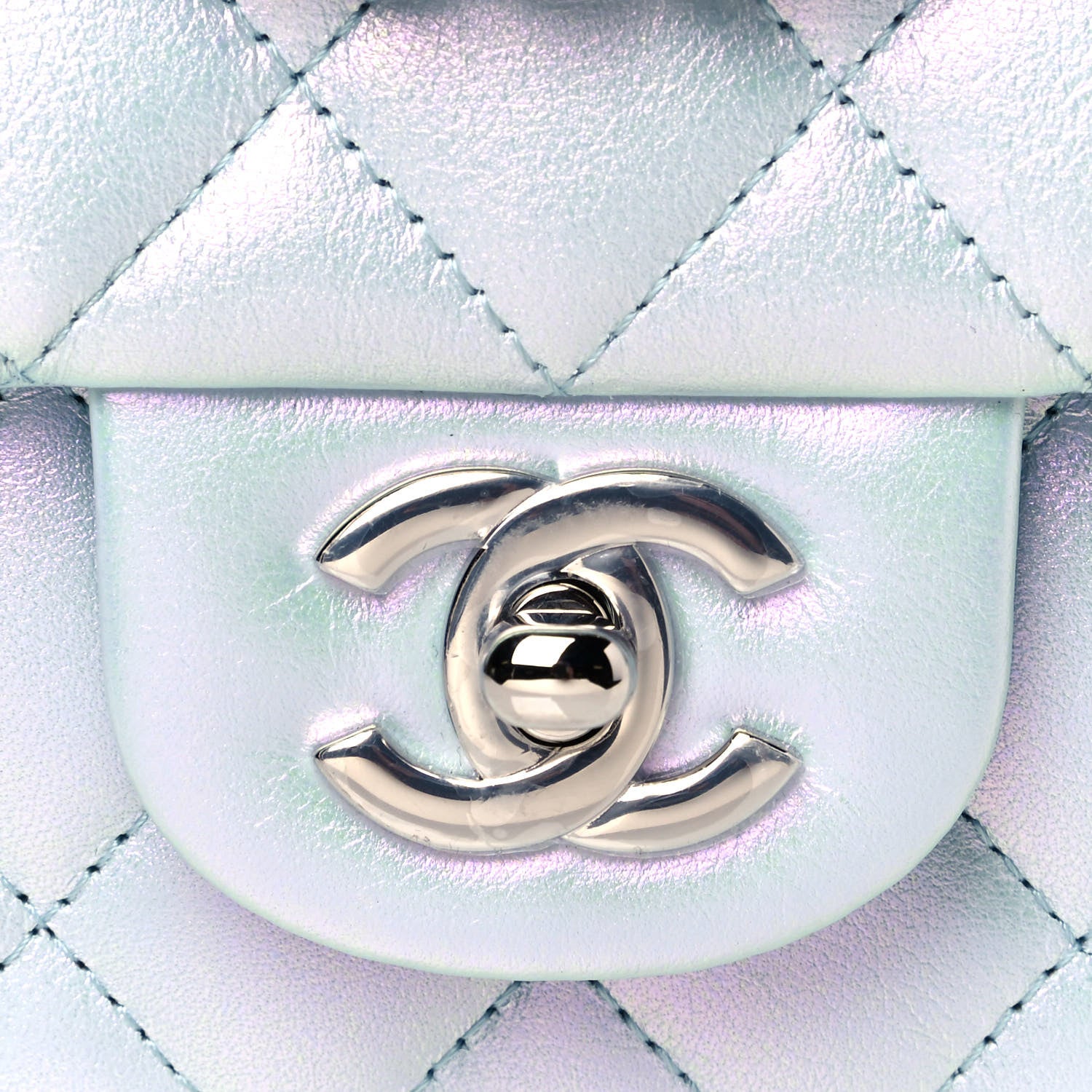 Chanel Iridescent Calfskin Quilted Mini Rectangular Flap Light Blue 8 of 11