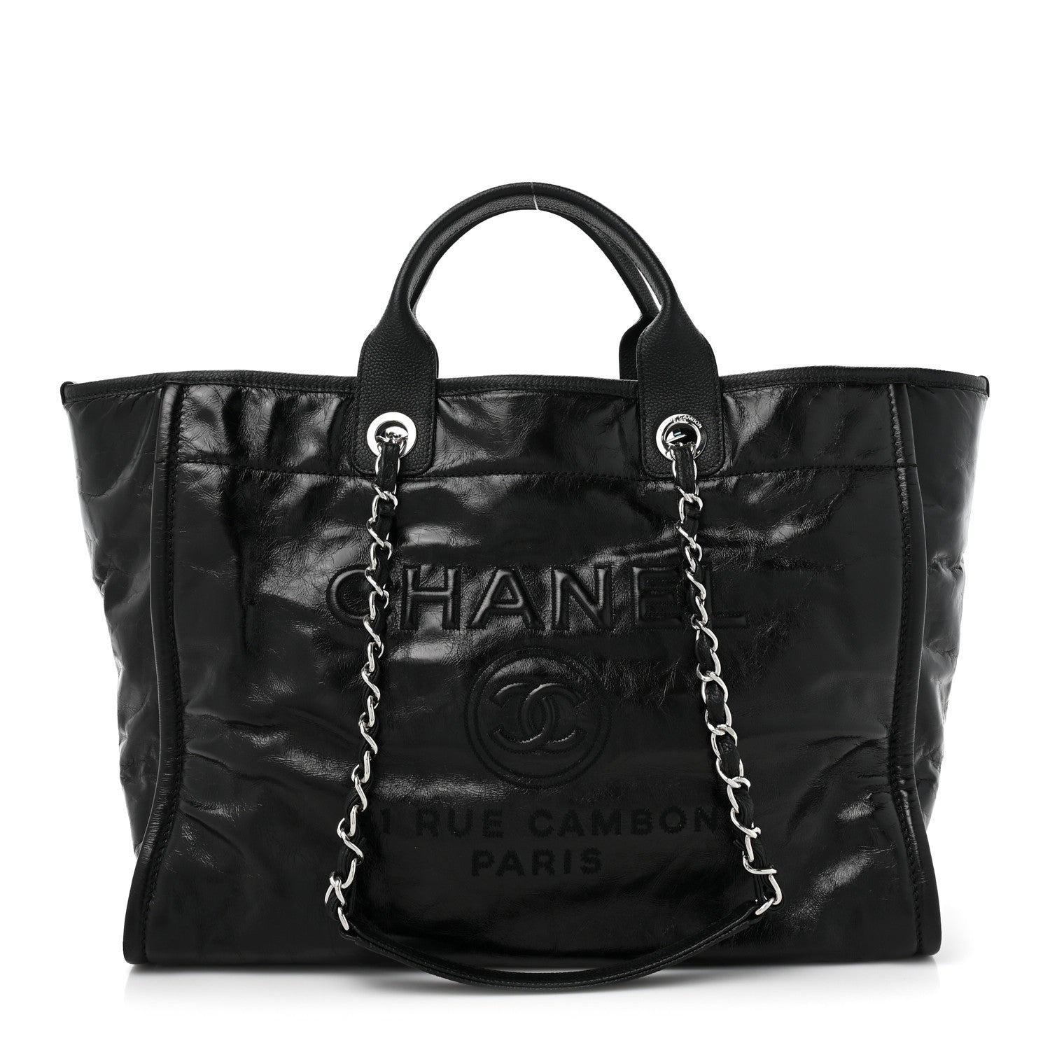Chanel Glazed Calfskin Medium Deauville Tote Black 1 of 14