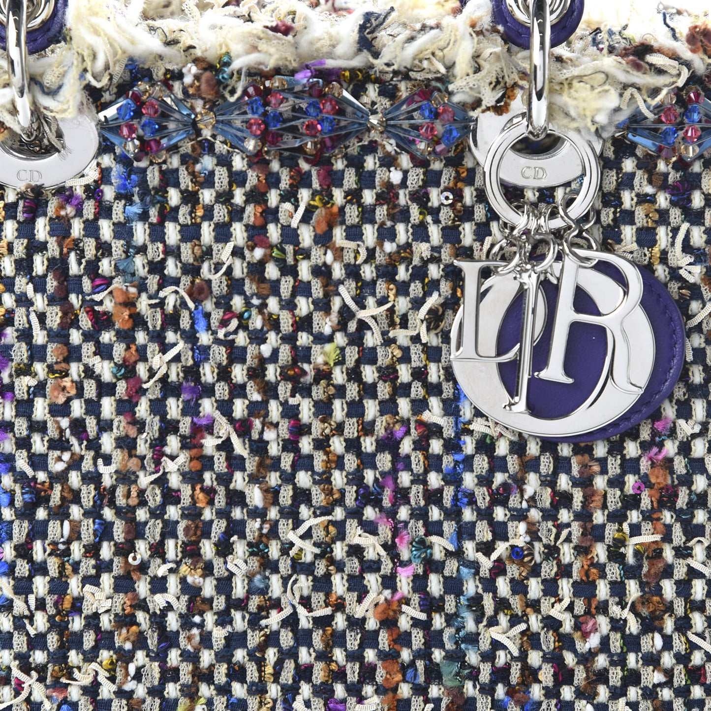 Tweed Fringe Medium Lady Dior Purple