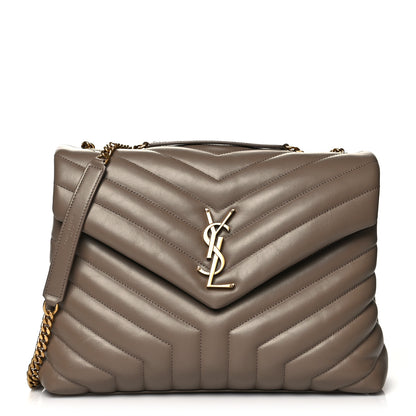 Saint Laurent Calfskin Y Quilted Monogram Medium Loulou Chain Satchel Dark Beige 1 of 11