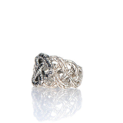 John Hardy Sterling Silver Black Diamond Lava Woven Braided Ring 7 3 of 7