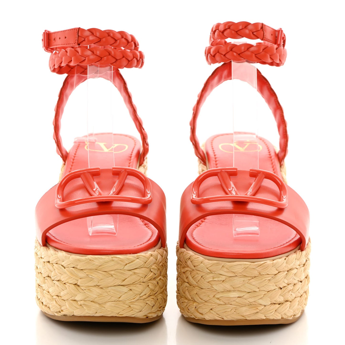 Calfskin VLogo Ankle Wrap Espadrille 45/90mm Platform Wedge Sandals 37.5 Titian