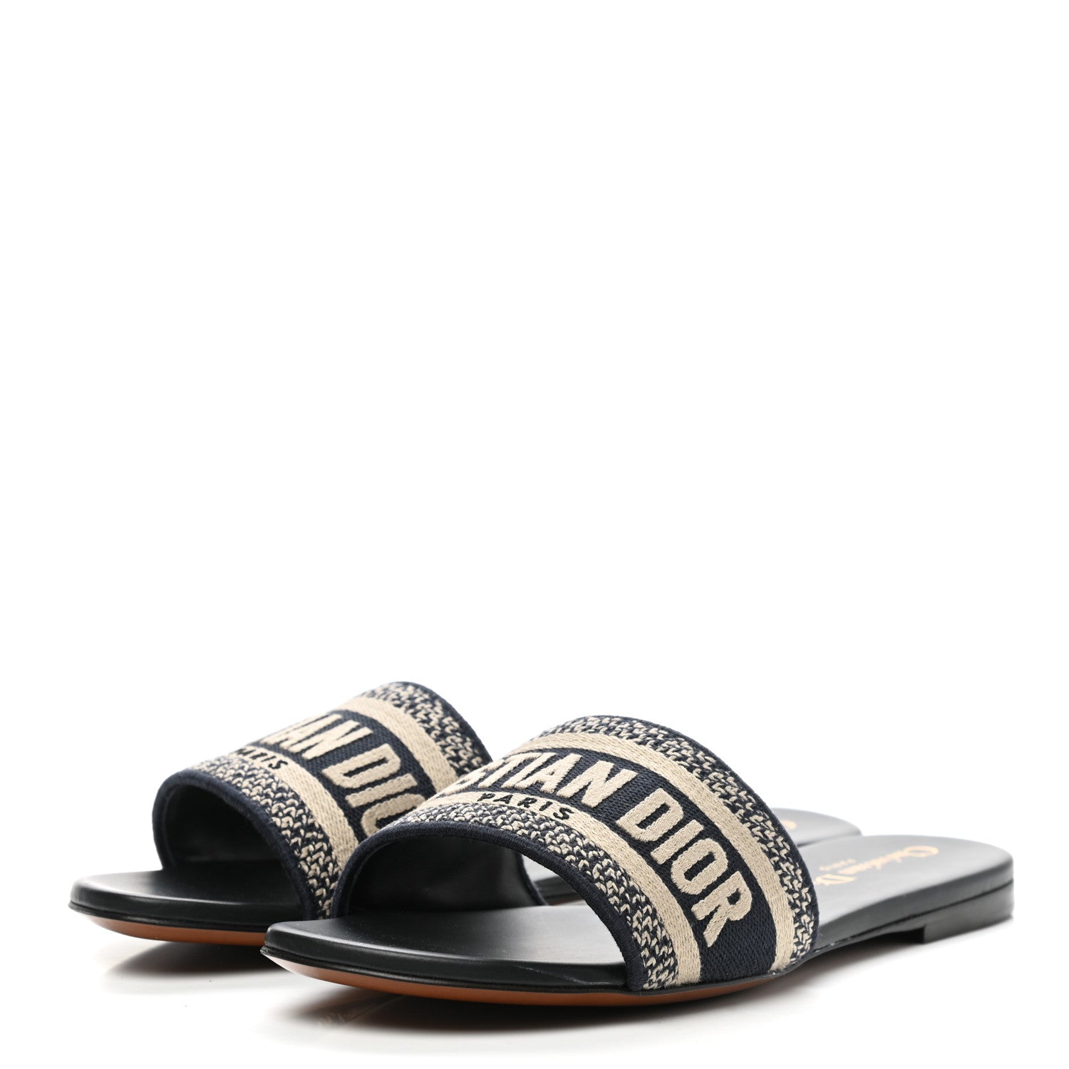 Christian Dior Canvas Embroidered Dway Mules Slide Sandals 37 Deep Blue 3 of 9