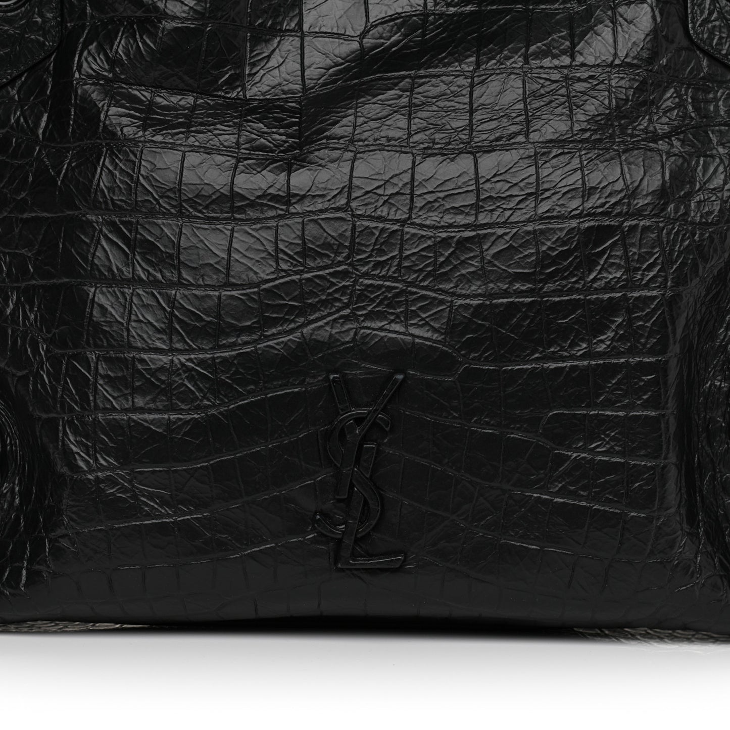 Calfskin Crocodile Embossed Monogram Medium Niki Shopping Bag Black