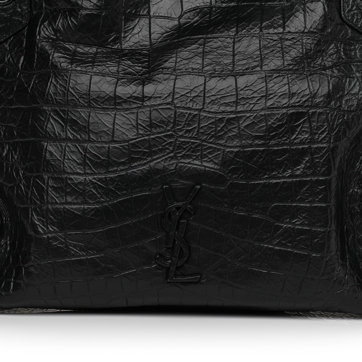 Saint Laurent Calfskin Crocodile Embossed Monogram Medium Niki Shopping Bag Black 8 of 10