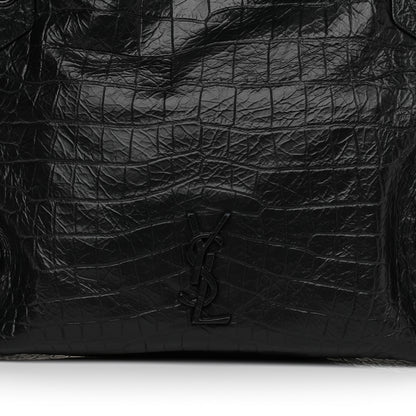 Saint Laurent Calfskin Crocodile Embossed Monogram Medium Niki Shopping Bag Black 8 of 10