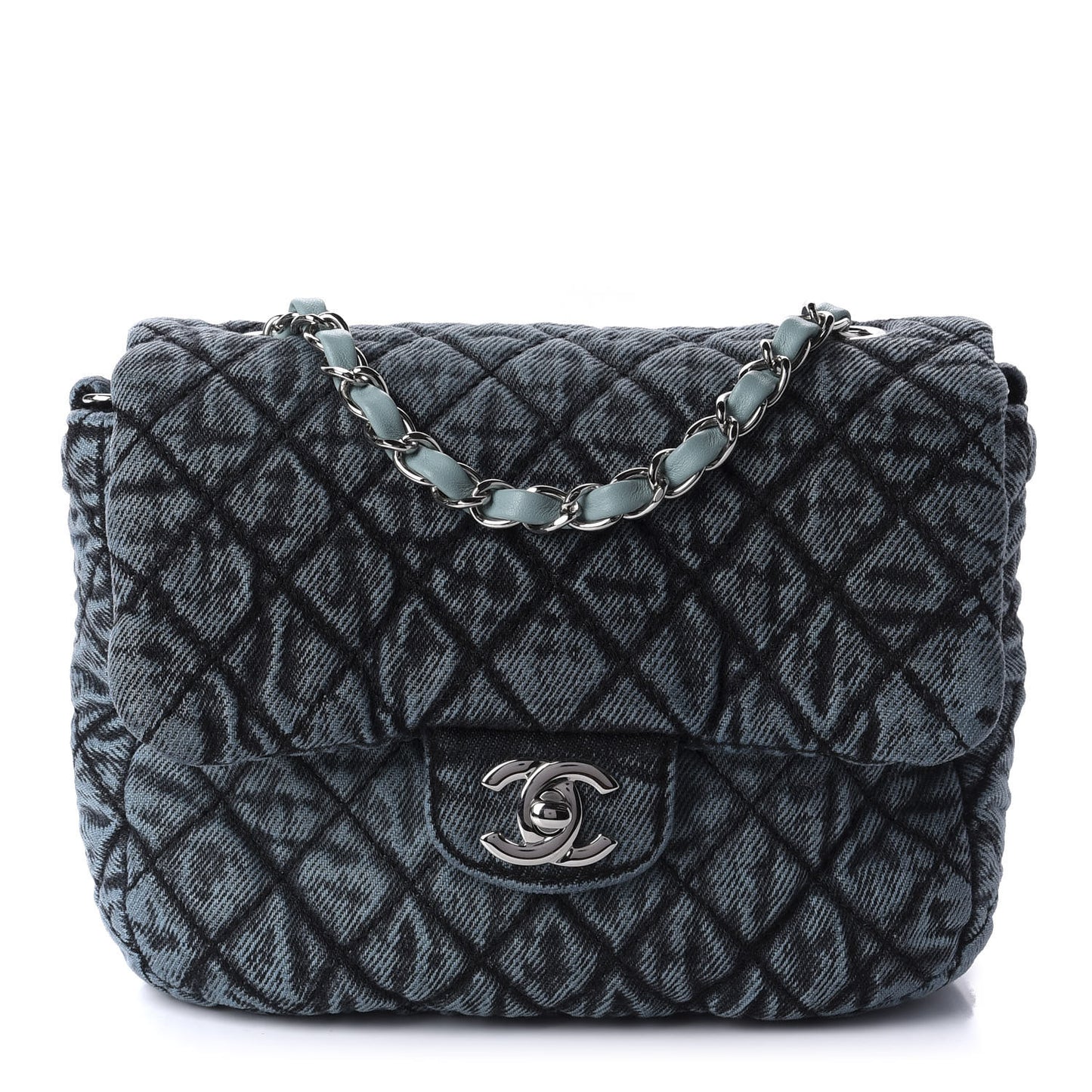 Washed Denim Quilted Small Denimpression Flap Blue Black