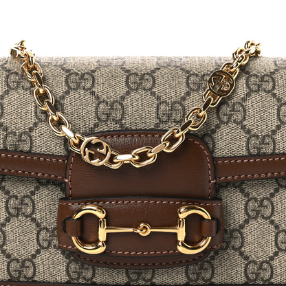 Gucci GG Supreme Monogram Small Horsebit 1955 Chain Shoulder Bag Beige Ebony Brown Sugar 8 of 10