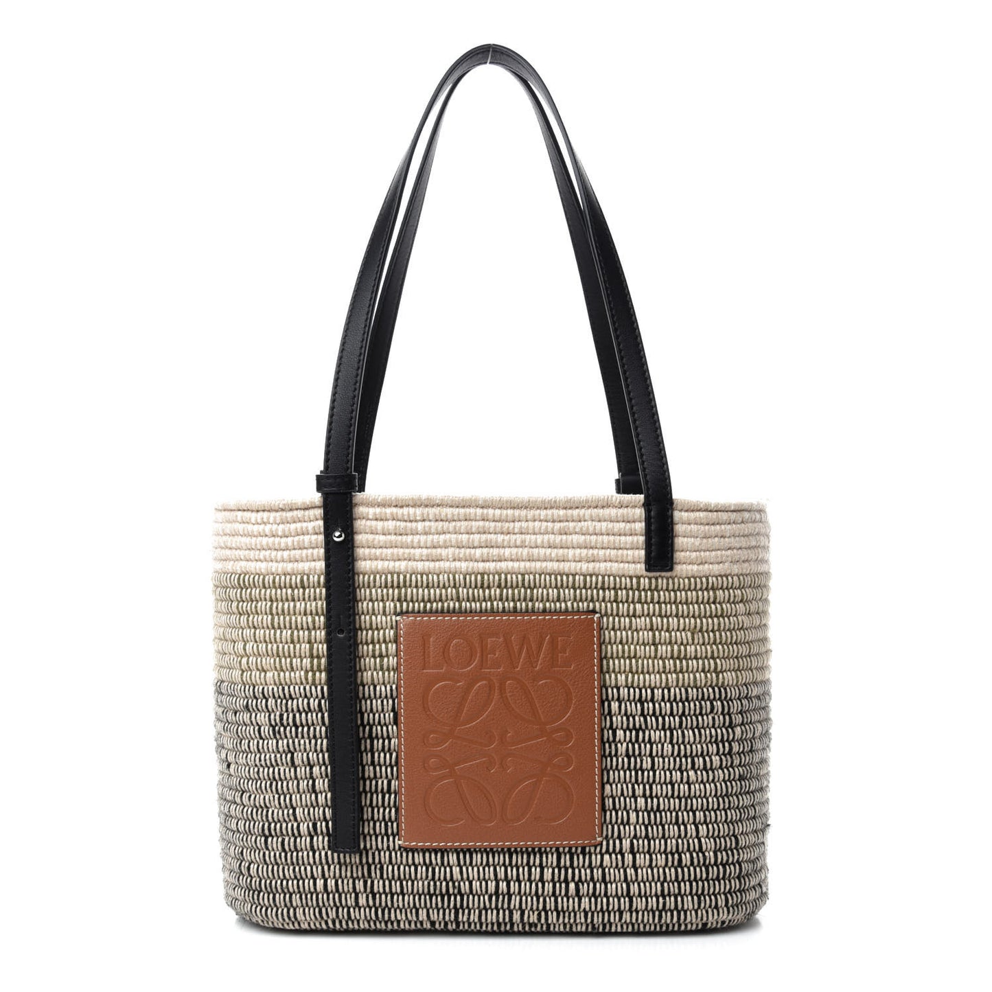 Textile Calfskin Small Square Basket Tote Bag Tan Black