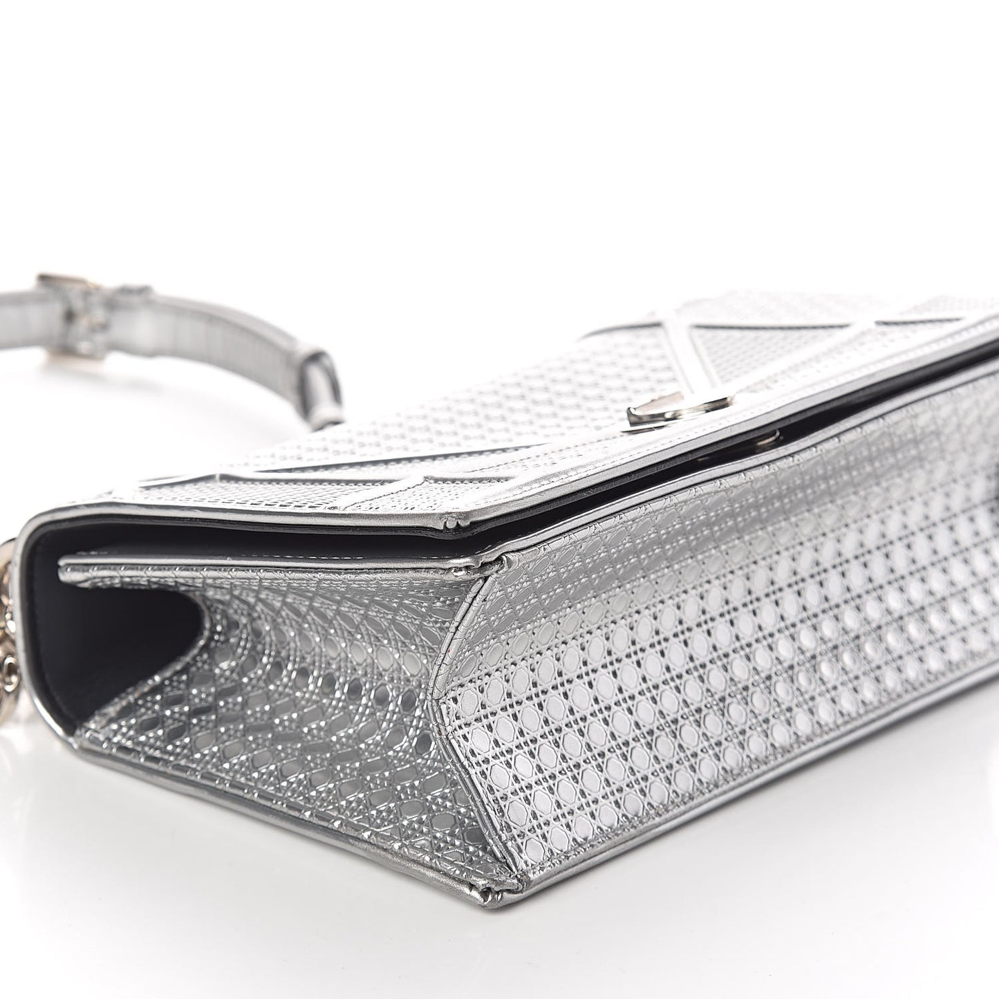 Metallic Patent Micro-Cannage Small Diorama Flap Bag Silver