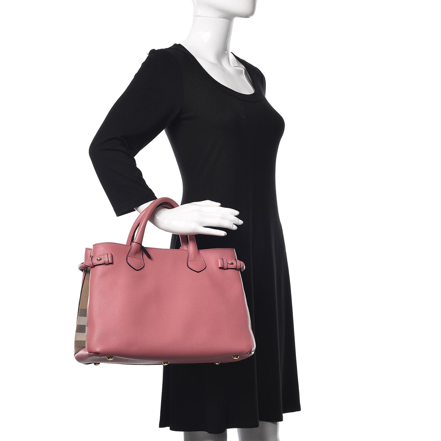 Grainy Calfskin House Check Medium Banner Tote Mauve Pink