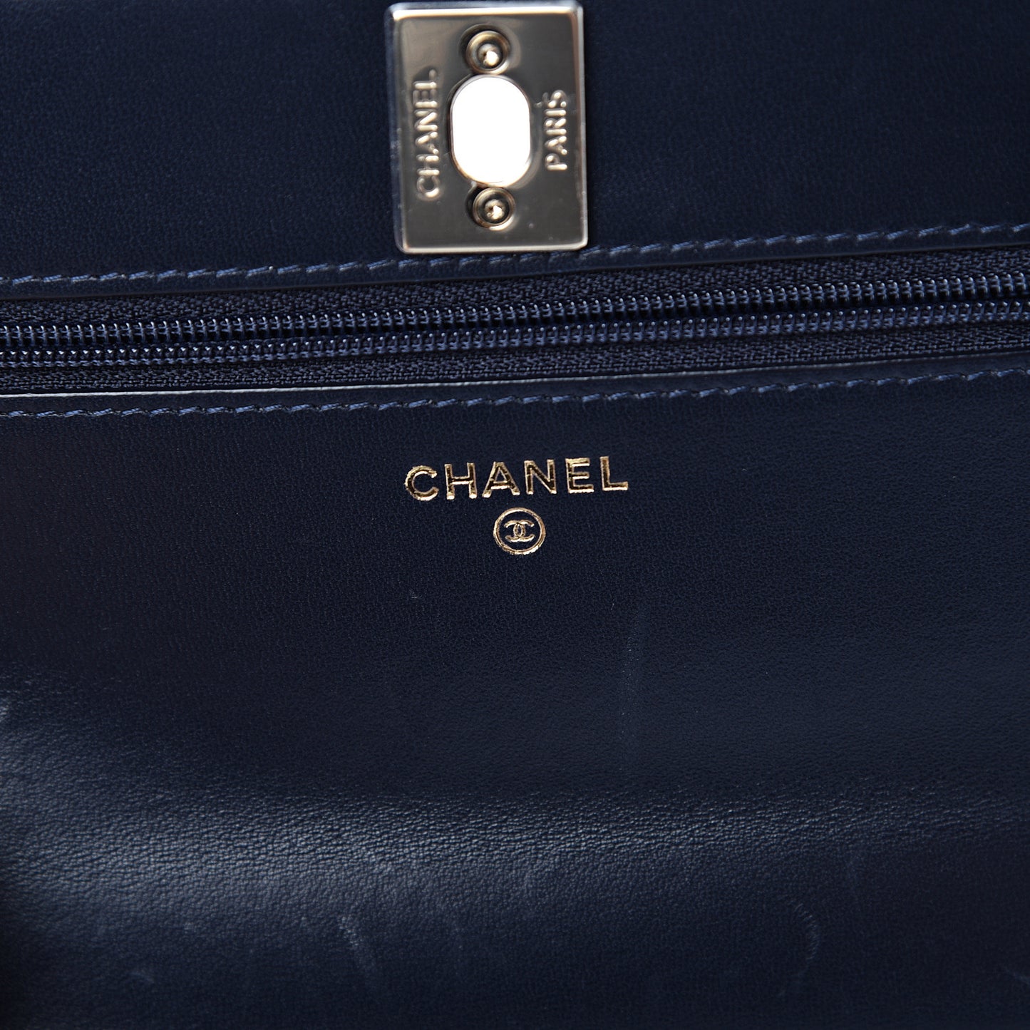 Lambskin Quilted Trendy CC Wallet On Chain WOC Navy