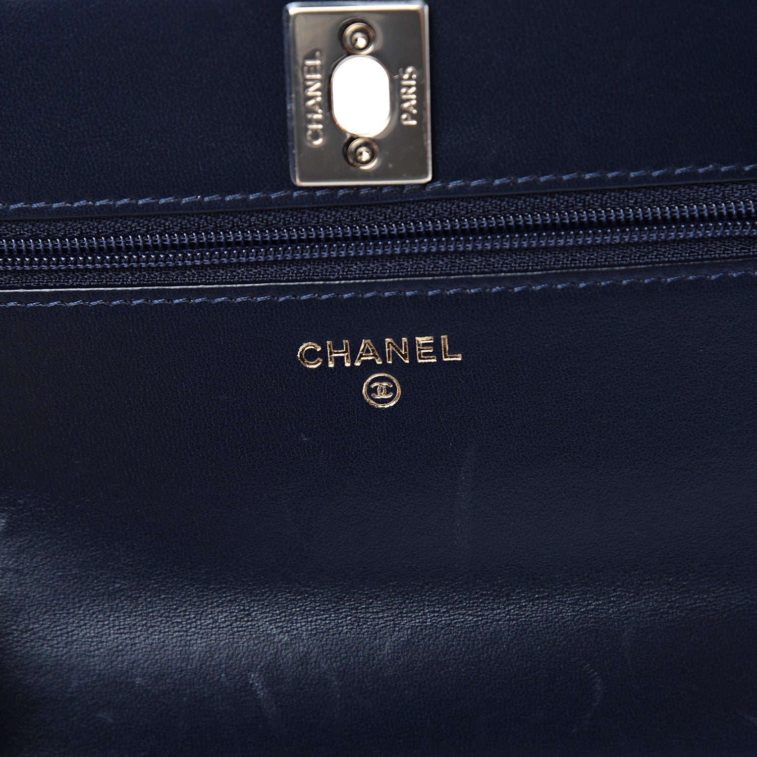 Chanel Lambskin Quilted Trendy CC Wallet On Chain WOC Navy 5 of 17
