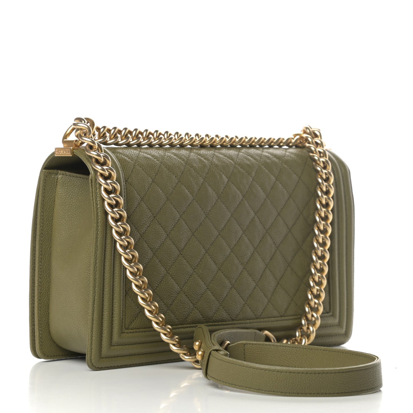 Caviar Quilted New Medium Boy Flap Khaki