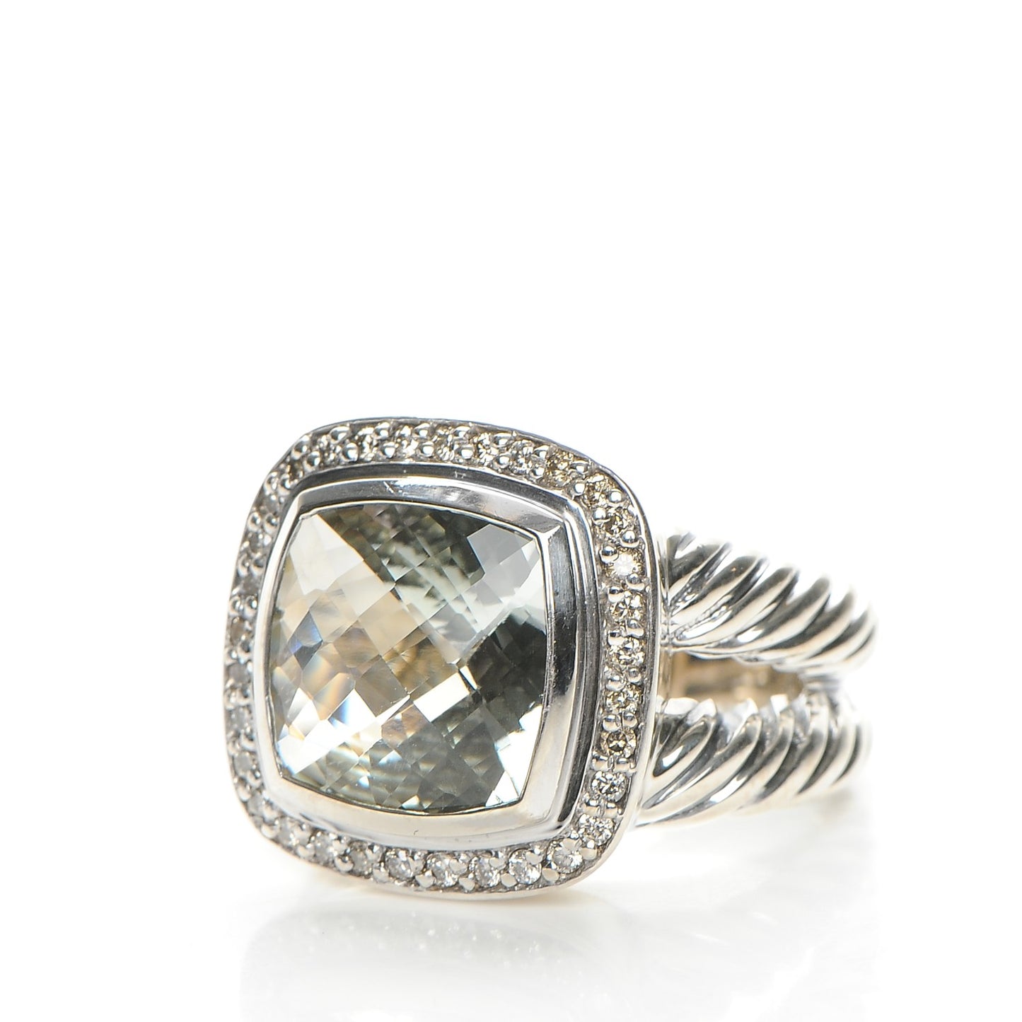 Sterling Silver Diamond Prasiolite 11mm Albion Ring 52 6