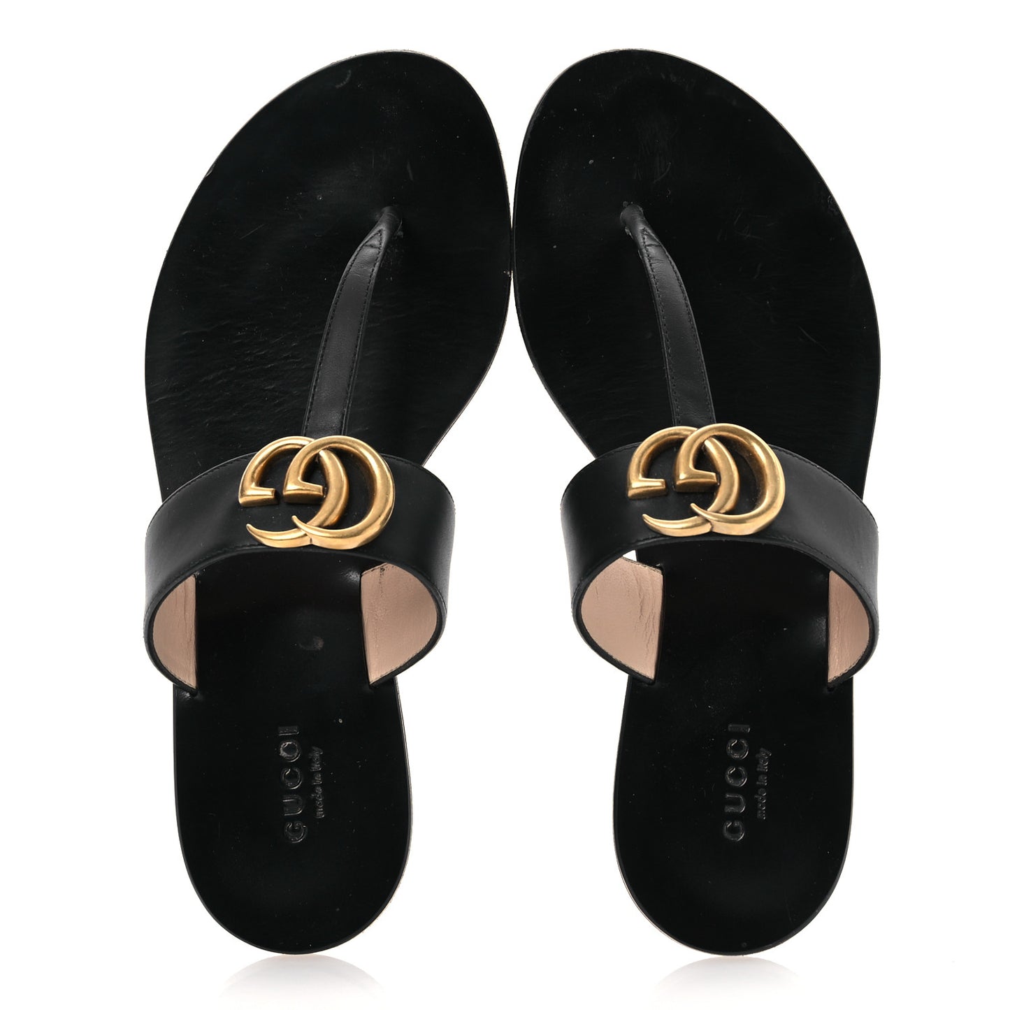 Calfskin GG Marmont Thong Sandals 36.5 Black