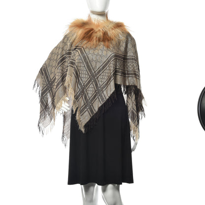 Gucci Wool Shiny Silk Fox Fur Monogram Shawl Scarf 2 of 3