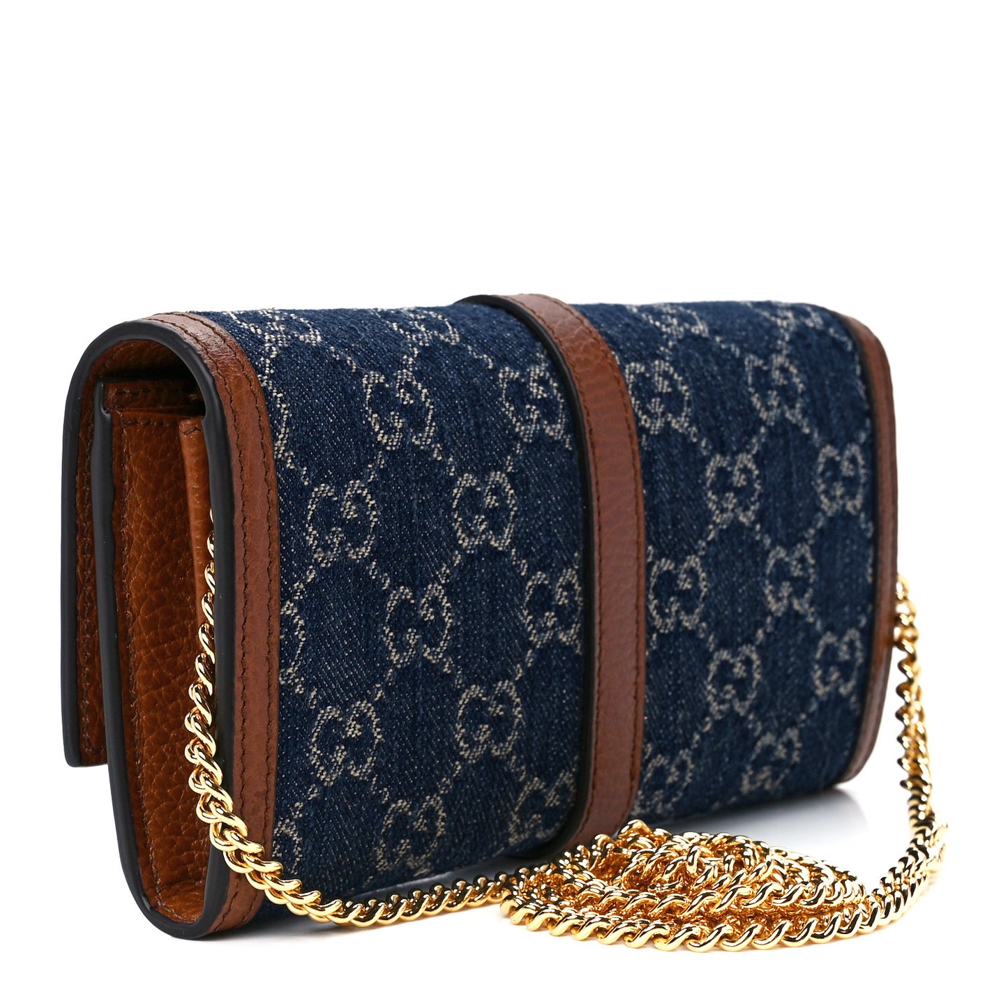 New Denim GG Monogram Jackie 1961 Chain Wallet Blue Tea Cuir