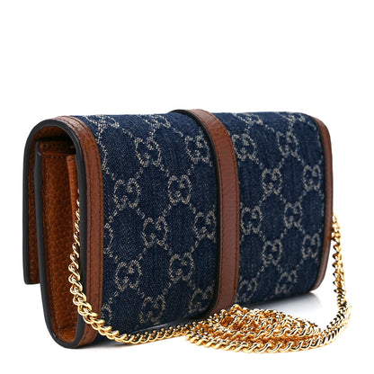 Gucci New Denim GG Monogram Jackie 1961 Chain Wallet Blue Tea Cuir 3 of 11