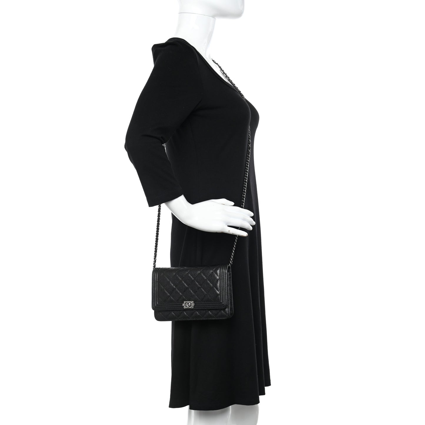 Caviar Quilted Boy Wallet On Chain WOC Black