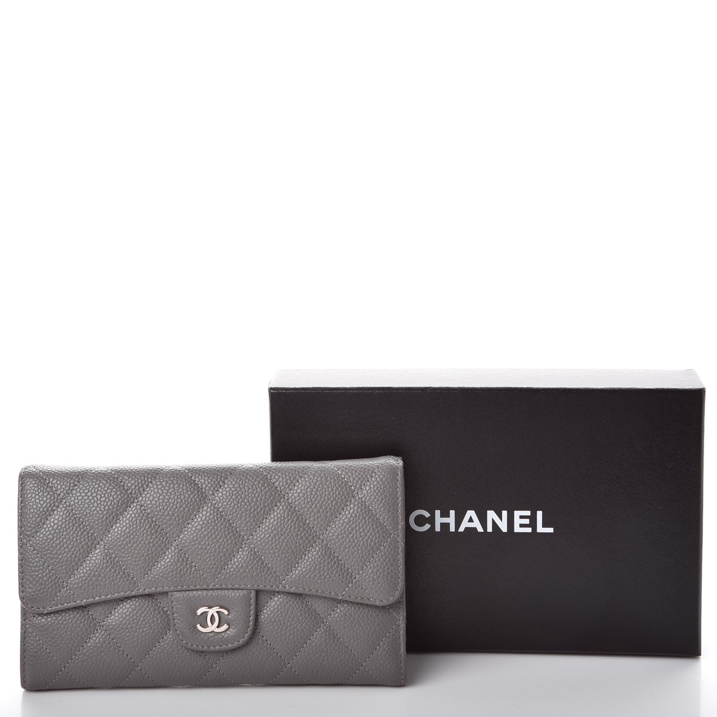 Caviar Quilted Large Flap Wallet Grey