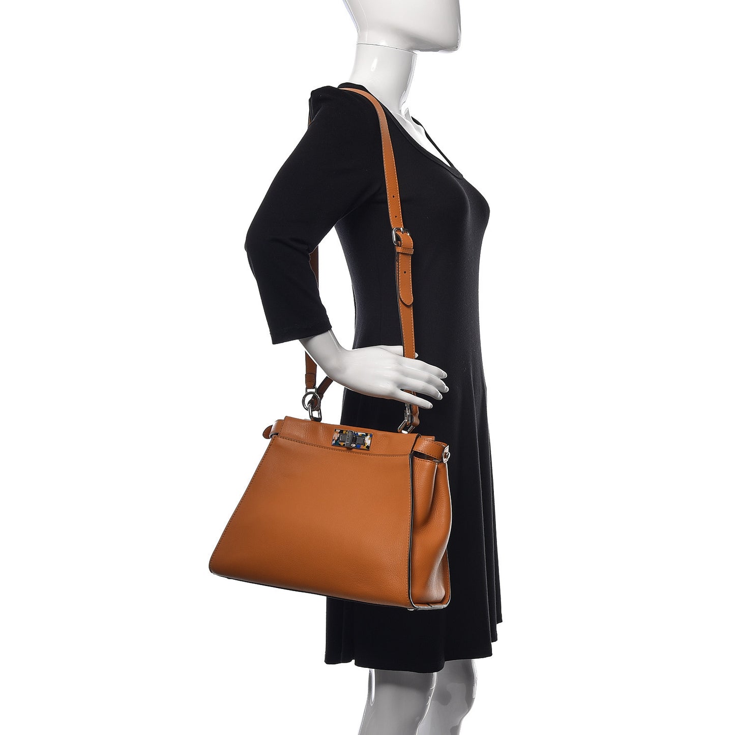 Vitello Seta Shiny Nappa Plexiglass Granite Medium Peekaboo Iconic Satchel Ginger Latte