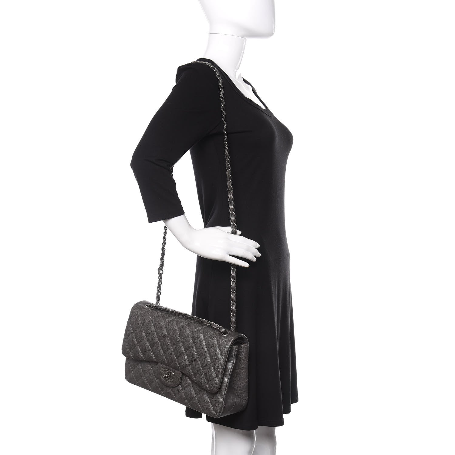 Chanel Metallic Caviar Quilted Jumbo Double Flap Dark Silver 2 of 11