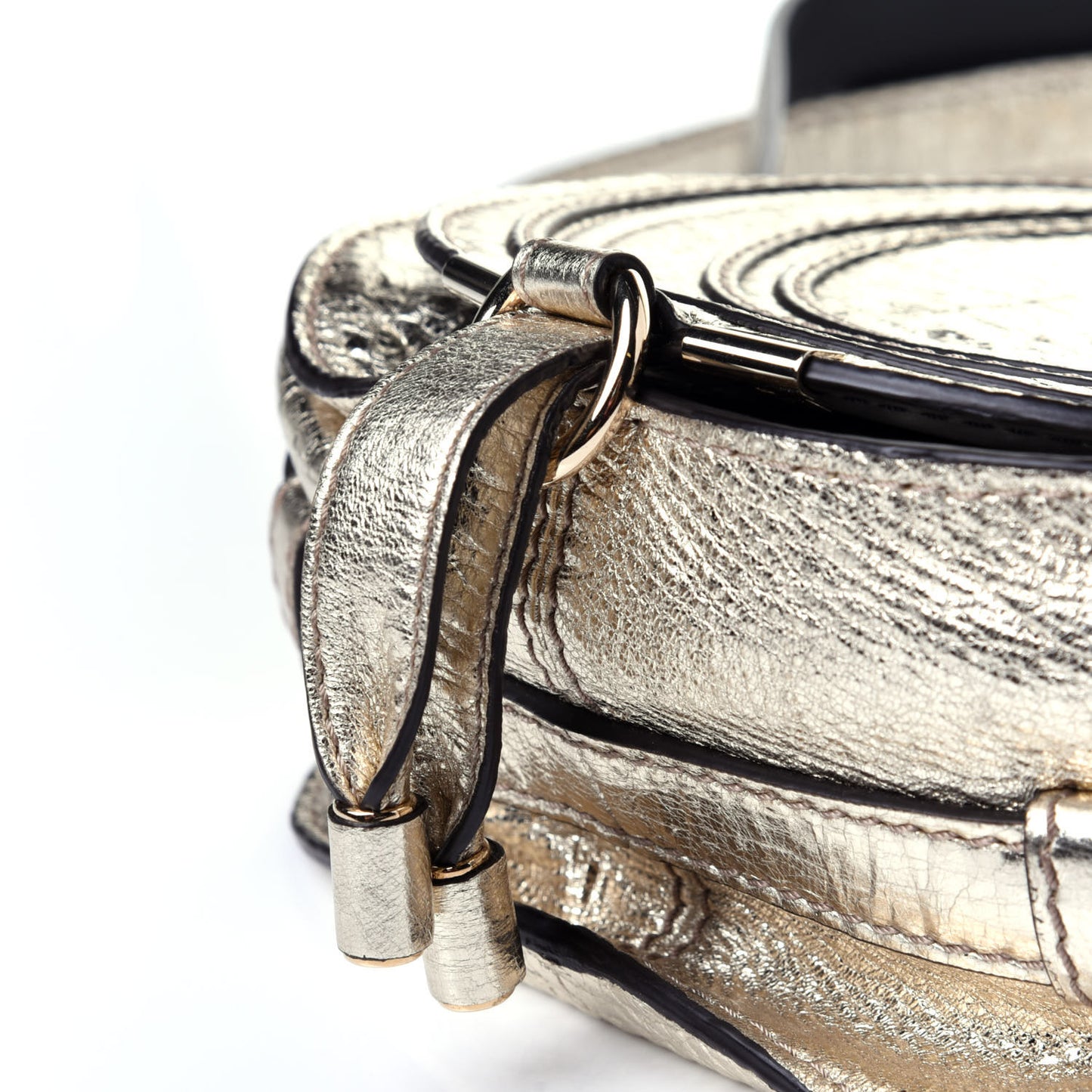 Metallic Calfskin Mini Marcie Round Crossbody Bag Gold