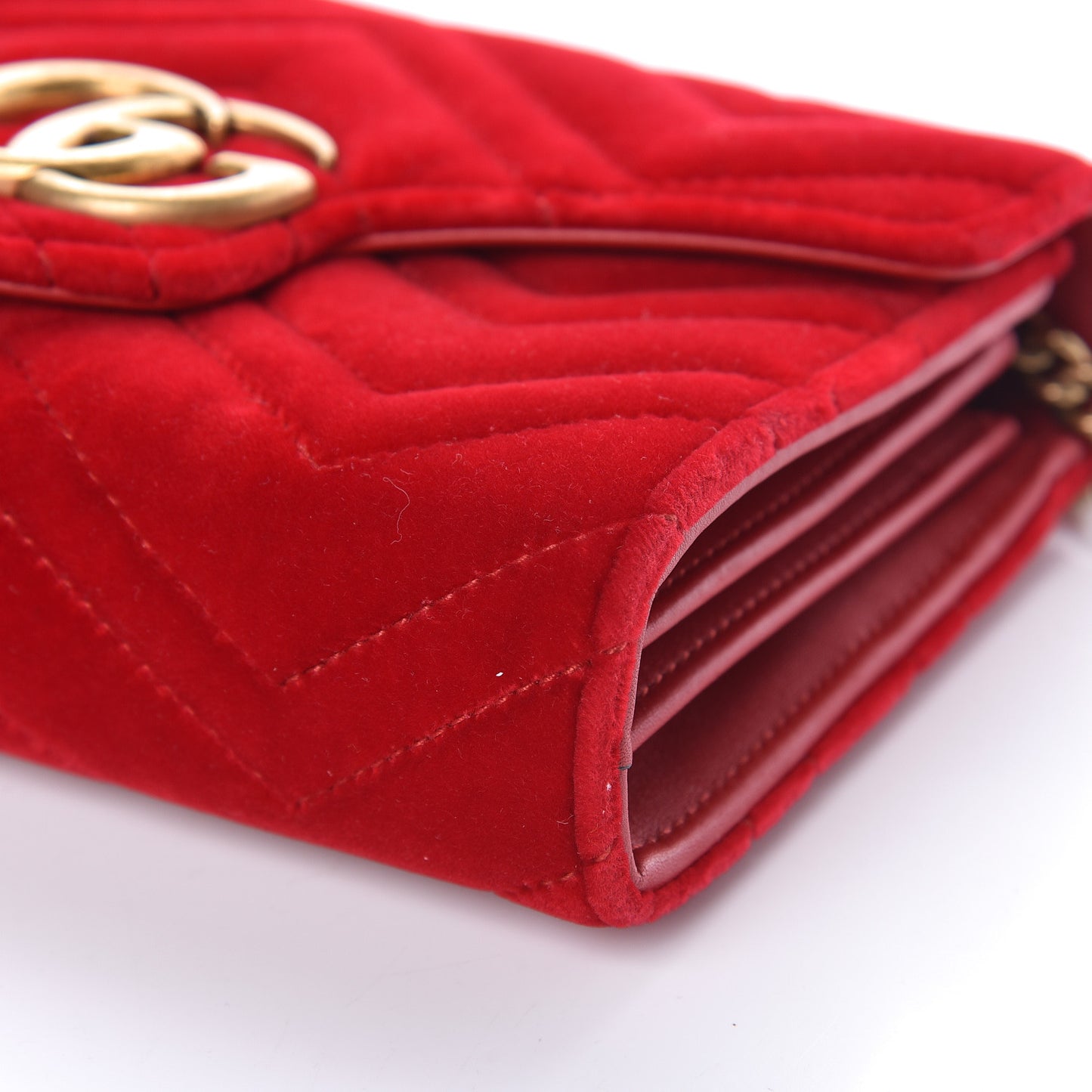 Velvet Matelasse GG Marmont Chain Wallet Hibiscus Red