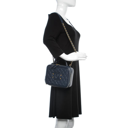 Chanel Caviar Quilted Medium CC Filigree Vanity Case Navy 2 of 11