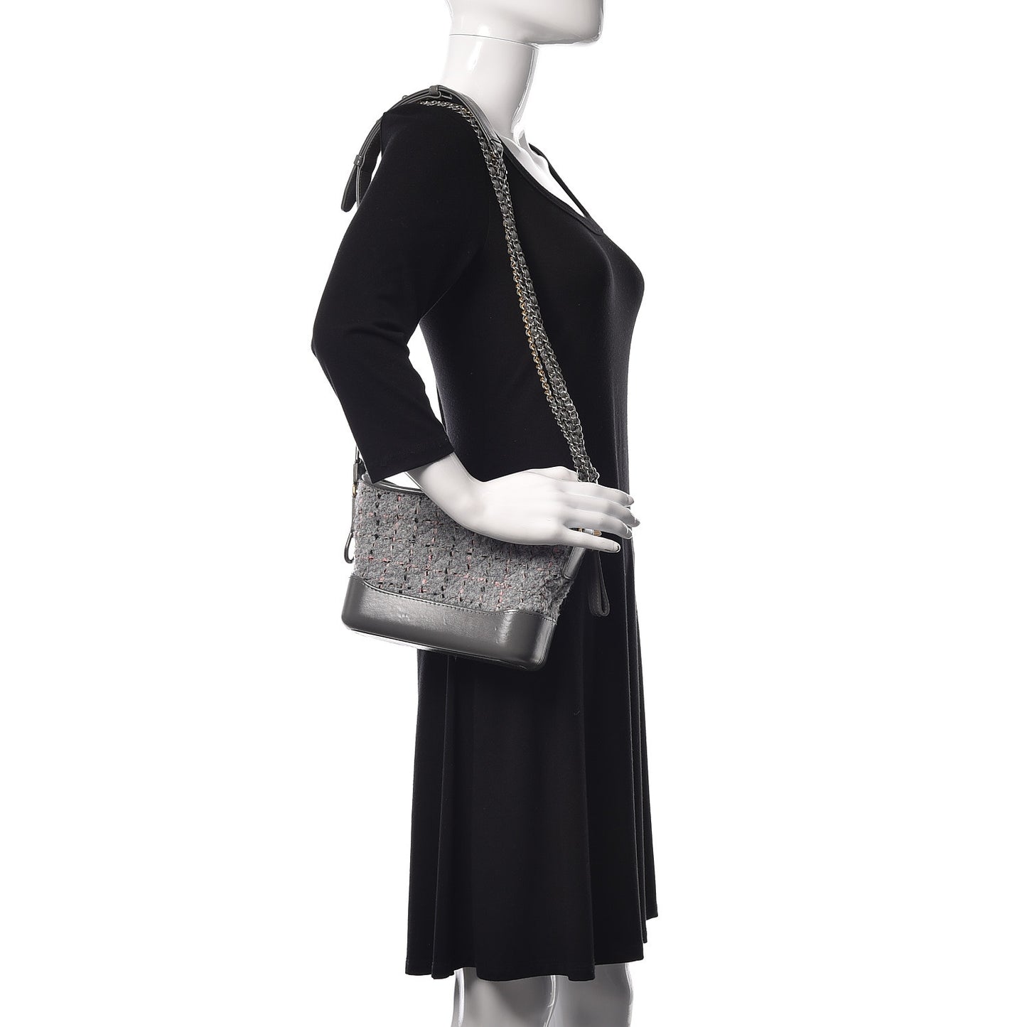 Tweed Calfskin Quilted Small Gabrielle Hobo Grey