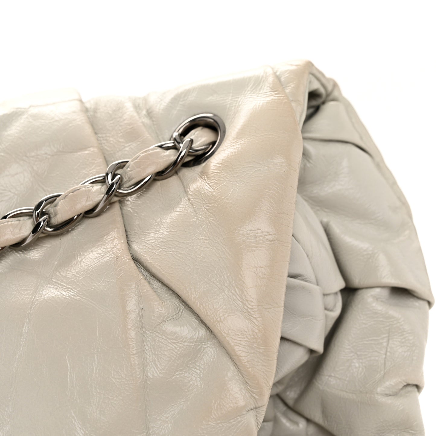 Glazed Calfskin Twisted Maxi Flap Light Grey
