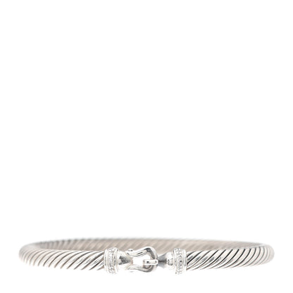 David Yurman Sterling Silver Diamond 5mm Cable Buckle Bracelet 1 of 4