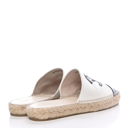 Chanel Iridescent Goatskin CC Espadrille Mules 36 Ivory Black 4 of 13