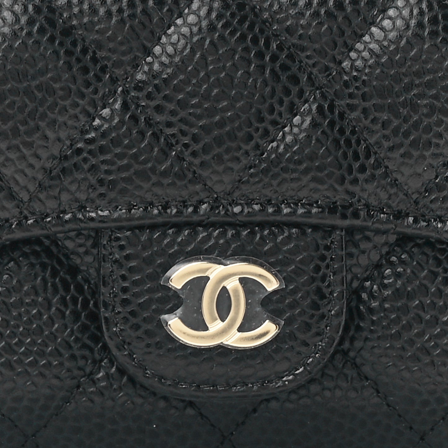 Caviar Quilted Flap Card Holder Wallet Black