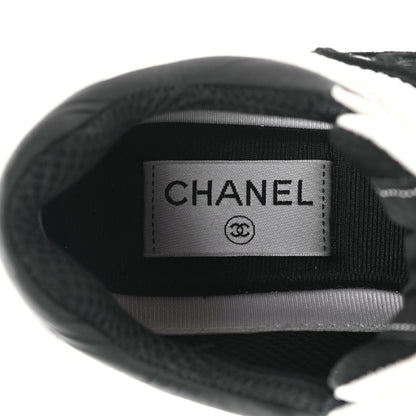 Chanel Mesh Suede Calfskin Grained Calfskin Womens CC Sneakers 37 White Black 6 of 7
